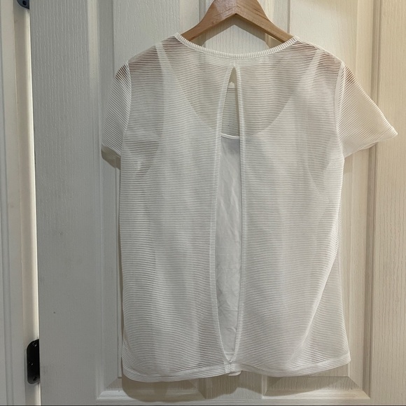 Armani Exchange White textured top tee open back size small built in tank EUC - Picture 5 of 8